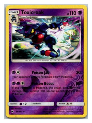 Toxicroak 55/147 Burning Shadows (Reverse Holo) (Exc Condition)