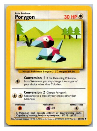 Porygon 39/102 Base Set (Uncommon) (Unlimited Lightly Played Condition)