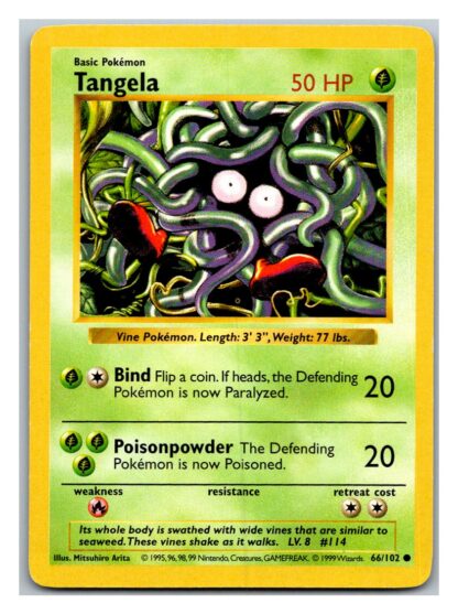 Tangela 66/102 Base Set (Common) (Shadowless Lightly Played Condition)