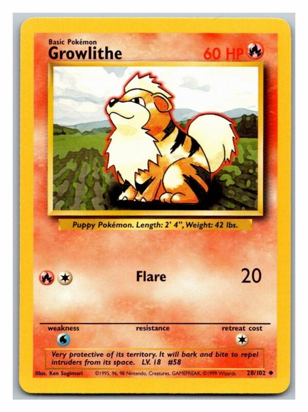 Growlithe 28/102 Base Set (Uncommon) (Unlimited Played Condition)