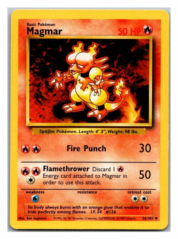 Magmar 36/102 Base Set (Uncommon) (Unlimited Played Condition)