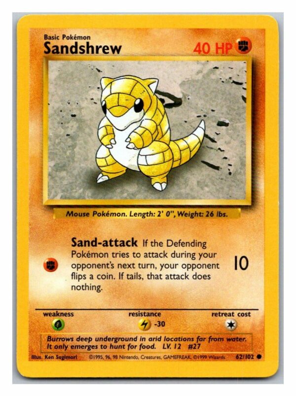 Sandshrew 62/102 Base Set (Common) (Unlimited Played Condition)