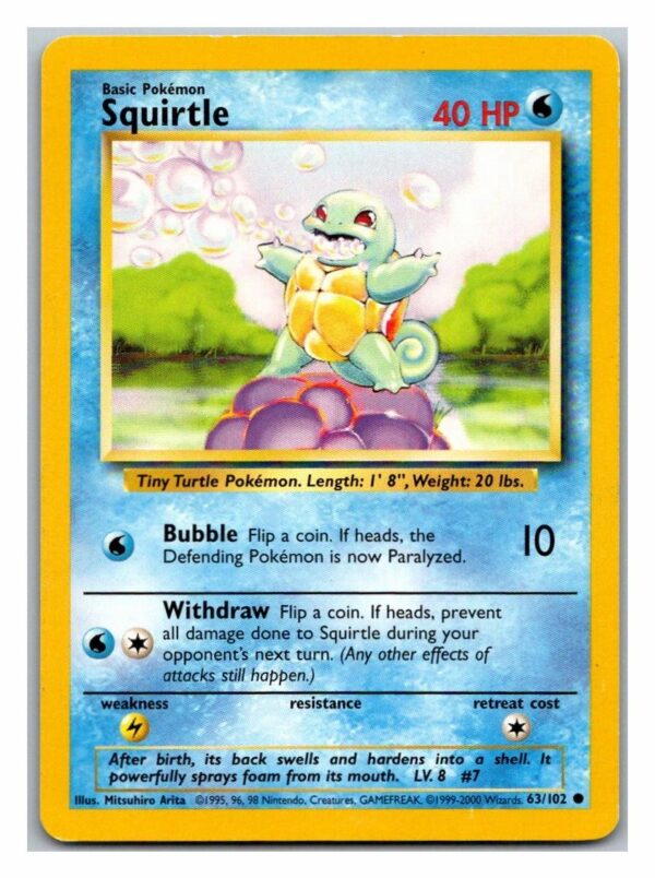 Squirtle 63/102 Base Set (Common) (Unlimited Lightly Played Condition)