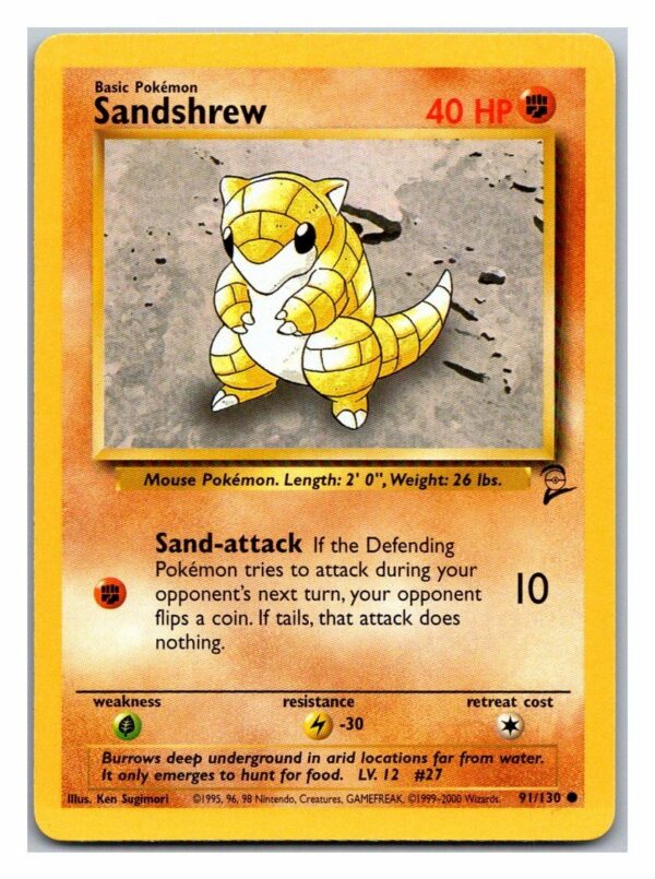 Sandshrew 91/130 Base Set 2 (Common) (Lightly Played Condition)
