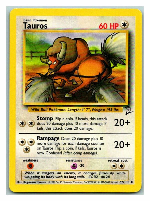 Tauros 62/130 Base Set 2 (Uncommon) (Excellent Condition)