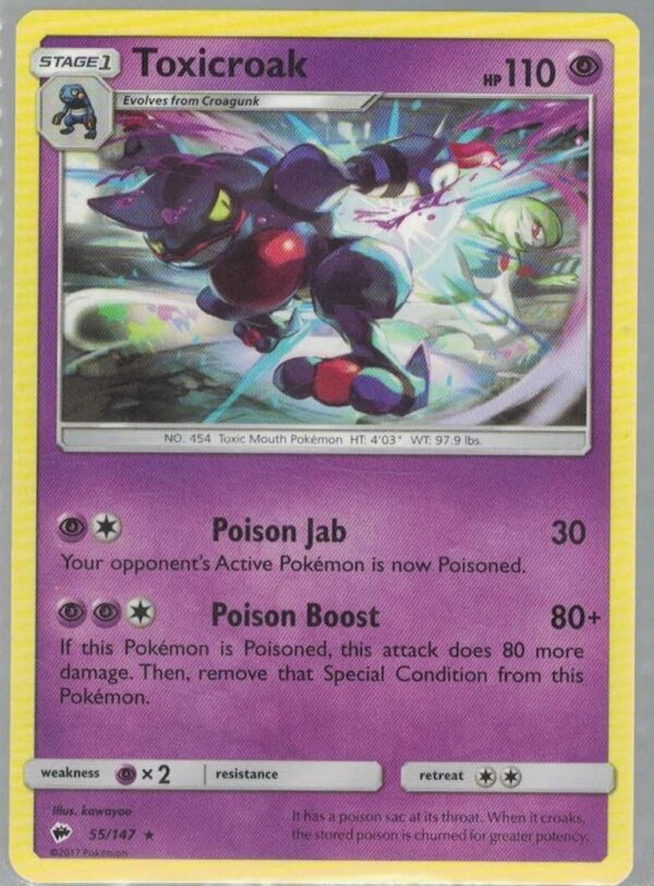 Toxicroak 55/147 Burning Shadows (Rare) (Exc Condition)