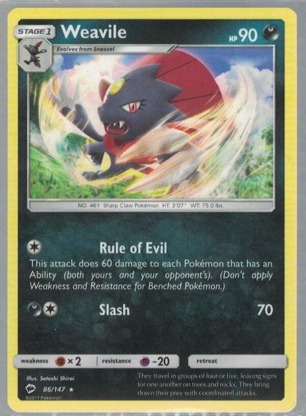 Weavile 86/147 Burning Shadows (Rare) (Exc Condition)