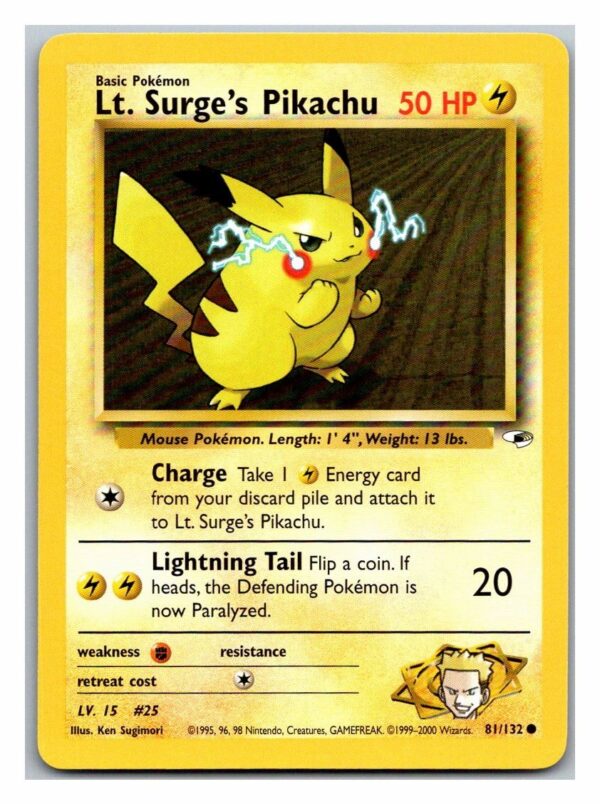 Lt. Surge's Pikachu 81/132 Gym Heroes (Common) (Unlimited Excellent Condition)