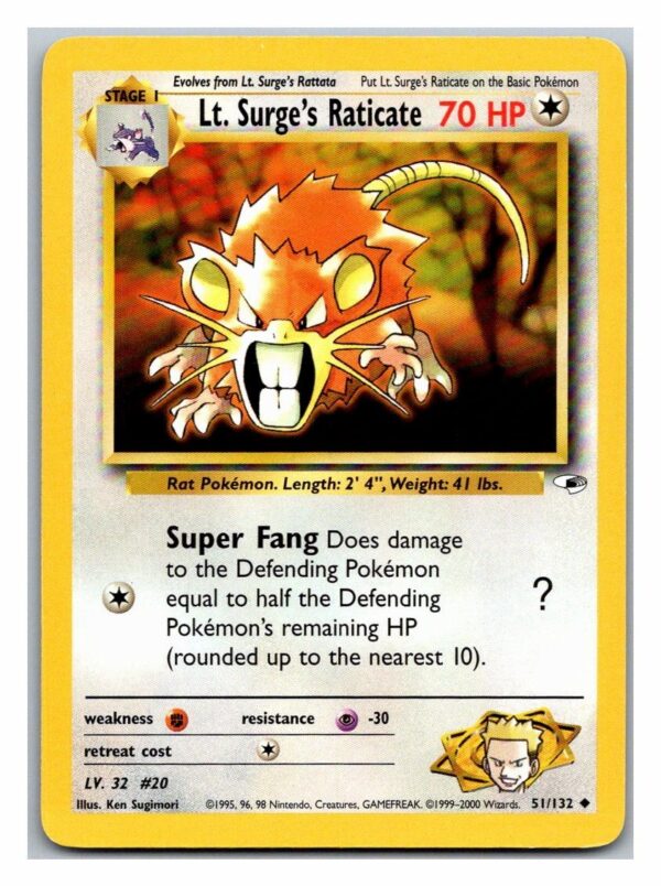 Lt. Surge's Raticate 51/132 Gym Heroes (Uncommon) (Unlimited Played Condition)