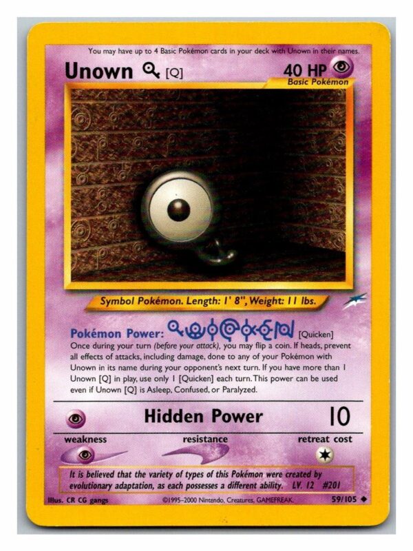 Unown Q 59/105 Neo Destiny (Uncommon) (Unlimited Lightly Played Condition)
