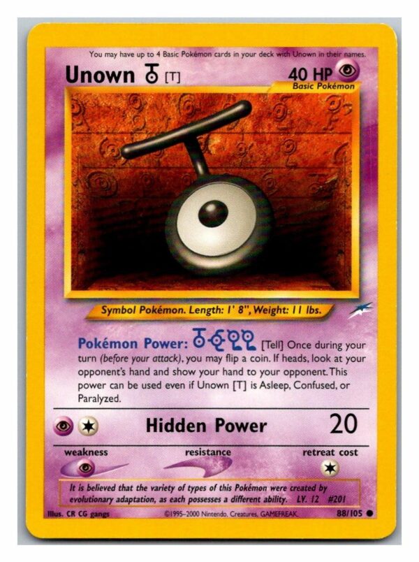 Unown T 88/105 Neo Destiny (Common) (Unlimited Played Condition)