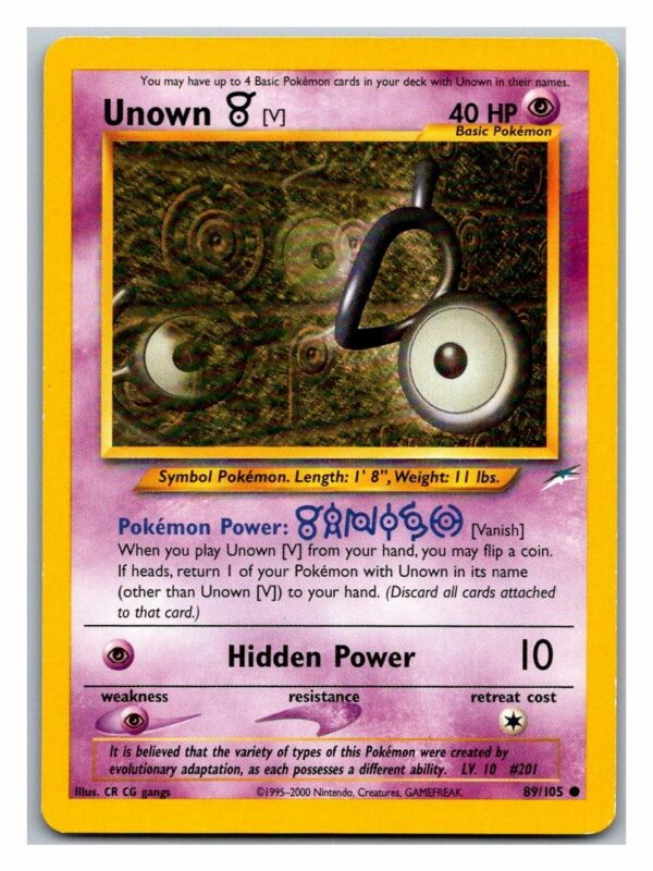 Unown V 89/105 Neo Destiny (Common) (Unlimited Played Condition)