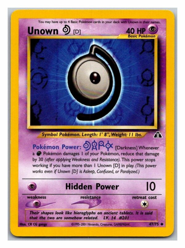 Unown D 47/75 Neo Discovery (Uncommon) (Unlimited Lightly Played Condition)