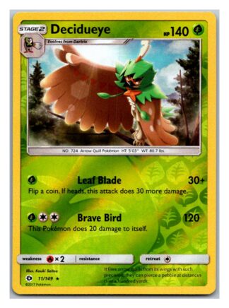 Decidueye 11/149 Sun & Moon (Reverse Holo) (Exc Condition)