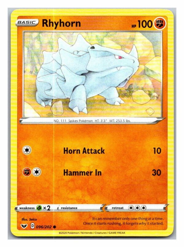 Rhyhorn 96/202 Sword and Shield (Common) (Exc Condition)