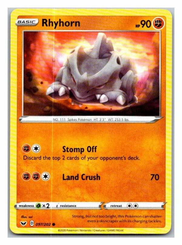 Rhyhorn 97/202 Sword and Shield (Common) (Exc Condition)