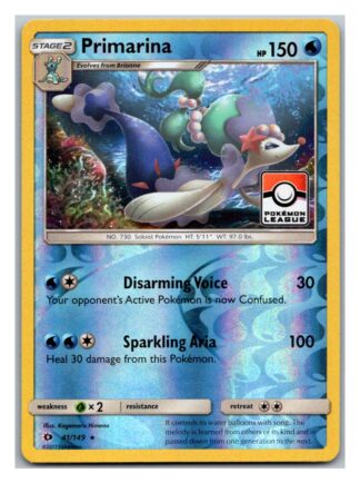 Primarina 41/149 Sun & Moon Pokemon League Promo (Reverse Holo) (P Condition)