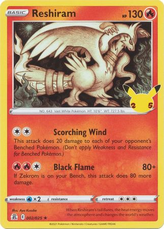 Reshiram 2/25 Celebrations (Holo) (NM-Exc Condition)