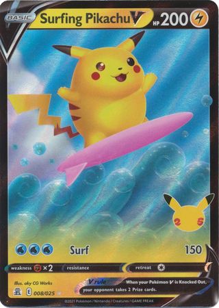 Surfing Pikachu V 8/25 Celebrations (Ultra Rare) (NM-Exc Condition)