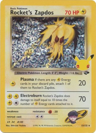 Rocket's Zapdos (Gym Challenge) 15/132 Celebrations (Holo) (NM-Exc Condition)