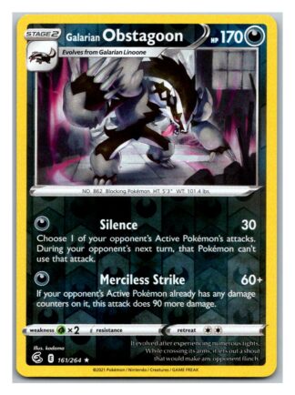 Galarian Obstagoon 161/264 Fusion Strike (Reverse Holo) (NM-Exc Condition)