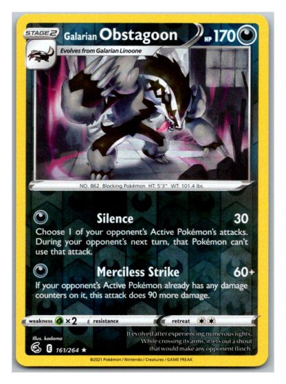 Galarian Obstagoon 161/264 Fusion Strike (Reverse Holo) (NM-Exc Condition)