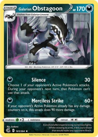 Galarian Obstagoon 161/264 Fusion Strike (Holo) (NM-Exc Condition)