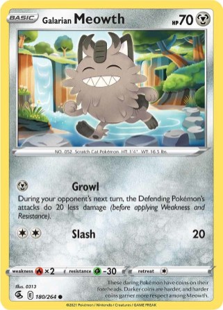 Galarian Meowth 180/264 Fusion Strike (Common) (NM-Exc Condition)