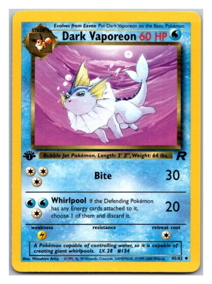 Dark Vaporeon 45/82 Team Rocket (Uncommon) (1st Edition Lightly Played Condition)