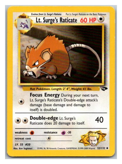 Lt. Surge's Raticate 53/132 Gym Challenge (Uncommon) (Unlimited Played Condition)
