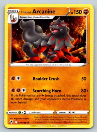 Hisuian Arcanine 71/189 Astral Radiance (Rare) (NM-Exc Condition)