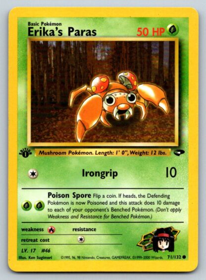 Erika's Paras 71/132 Gym Challenge (1st Edition LP Condition)