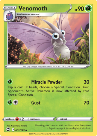 Venomoth 2/195 Silver Tempest (Reverse Holo) (NM-Exc Condition)