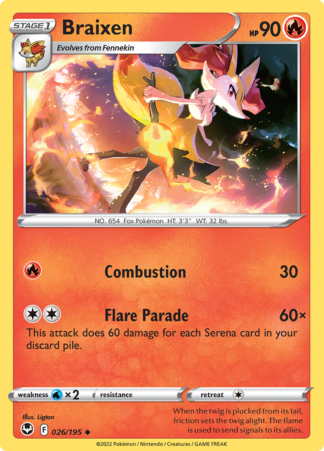 Braixen 26/195 Silver Tempest (Reverse Holo) (NM-Exc Condition)