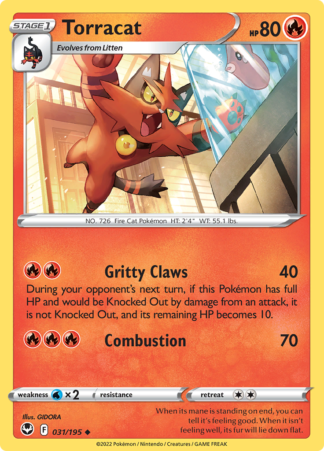 Torracat 31/195 Silver Tempest (Reverse Holo) (NM-Exc Condition)