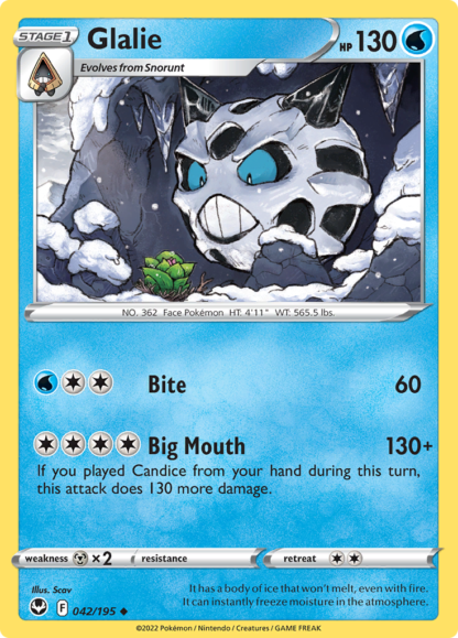 Glalie 42/195 Silver Tempest (Reverse Holo) (NM-Exc Condition)