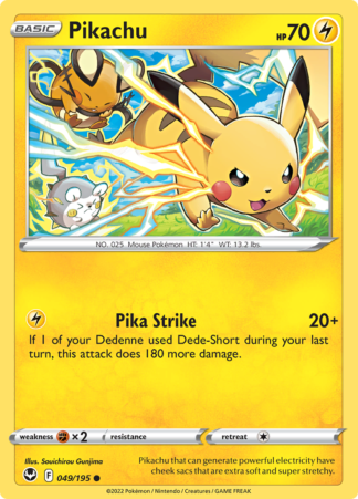 Pikachu 49/195 Silver Tempest (Reverse Holo) (NM-Exc Condition)