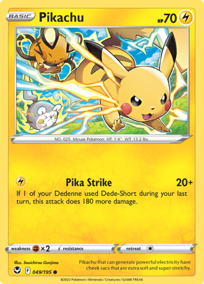 Pikachu 49/195 Silver Tempest (Common) (NM-Exc Condition)