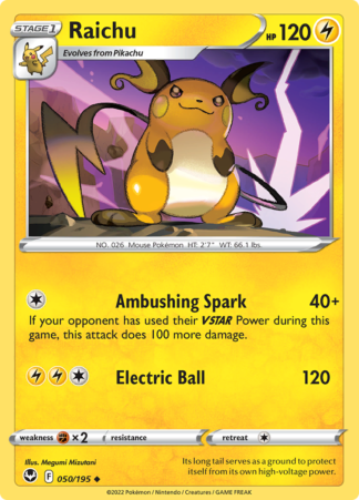 Raichu 50/195 Silver Tempest (Reverse Holo) (NM-Exc Condition)