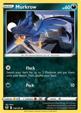 Murkrow 106/195 Silver Tempest (Reverse Holo) (NM-Exc Condition)