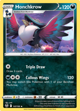 Honchkrow 107/195 Silver Tempest (Reverse Holo) (NM-Exc Condition)