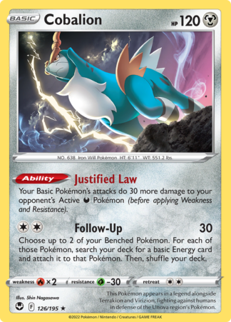 Cobalion 126/195 Silver Tempest (Reverse Holo) (NM-Exc Condition)