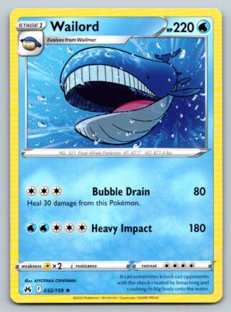 Wailord 32/159 Crown Zenith (Rare) (NM-Excellent Condition)
