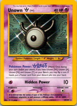 Unown W 29/105 Neo Destiny (Rare) (Unlimited Excellent Condition)