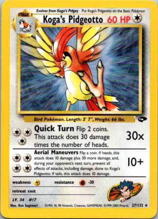 Koga's Pidgeotto 27/132 Gym Challenge (Rare) (Unlimited Excellent Condition)
