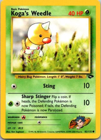 Koga's Weedle 82/132 Gym Challenge (Common) (Unlimited LP Condition)