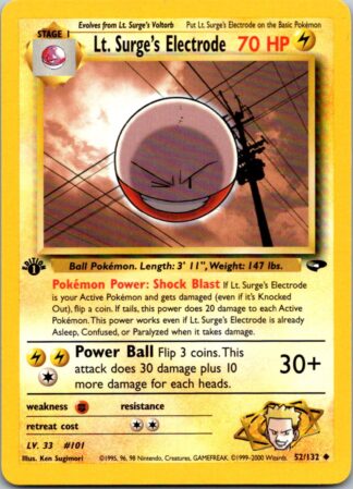 Lt. Surge's Electrode 52/132 Gym Challenge (1st Edition Excellent Condition)