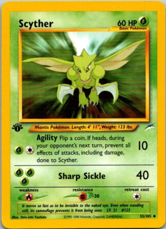 Scyther 55/105 Neo Destiny (Uncommon) (1st Edition Lightly Played Condition)