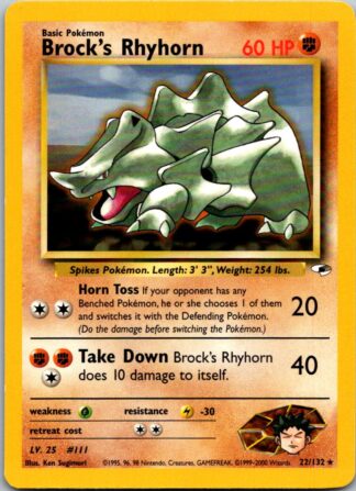 Brock's Rhyhorn 22/132 Gym Heroes (Rare) (Unlimited P Condition)