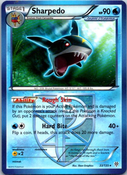 Sharpedo 33/135 Plasma Storm (Rare) (LP Condition)